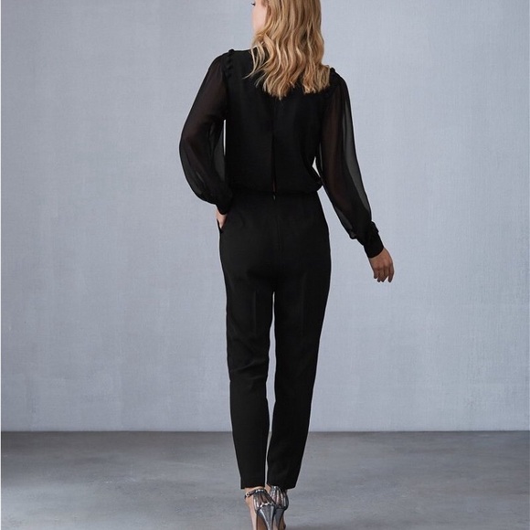 REISS Adeliza Women Button Detail Black Jumpsuit Long Sheer Sleeves - Picture 4 of 9